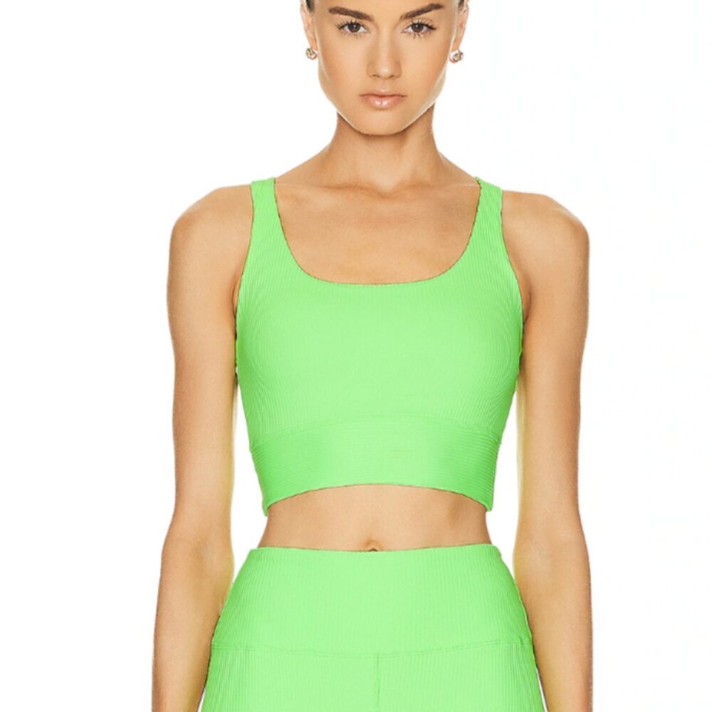 Year of Ours Gym Crop Bra Ribbed Tank‎ Neon Kiwi Green XS